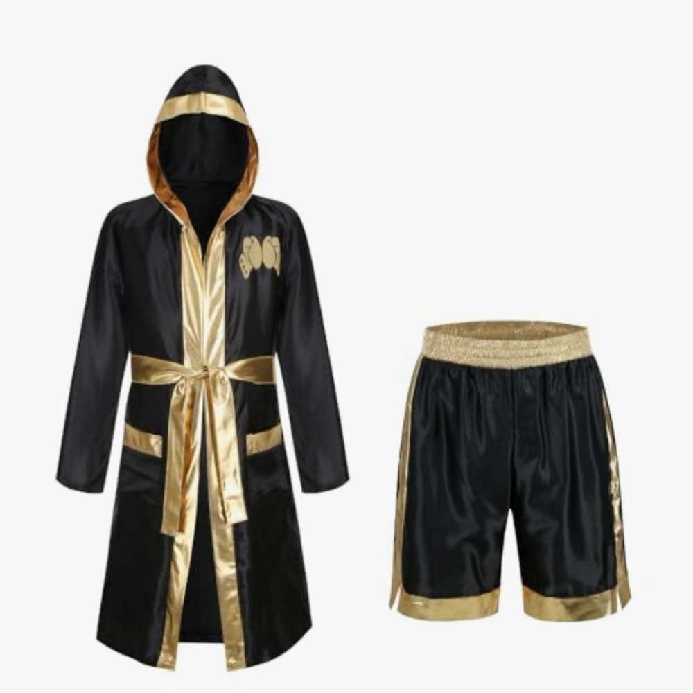 Adult Boxer Halloween Costume Tie Robe Shorts Stallone Rocky Mens M Black